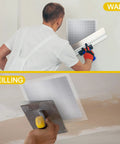 Four Pack 10 x 10 Inch Drywall Repair Kit With Self Adhesive Mesh Patches being applied on walls and ceilings using scraper