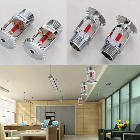 Five Piece Heavy Duty Fire Sprinkler Heads With Fast Acting Quick Response Design For Top Shelf Property Protection 155 Degree Fahrenheit Rating Half Inch Npt Thread Upright Layout in office ceiling.