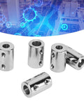 Straight Up Heavy Duty Five Piece Steel Shaft Coupling Set Featuring Flexible Motor Couplers For Smooth Mechanical Transmission. Close-up of steel couplers.