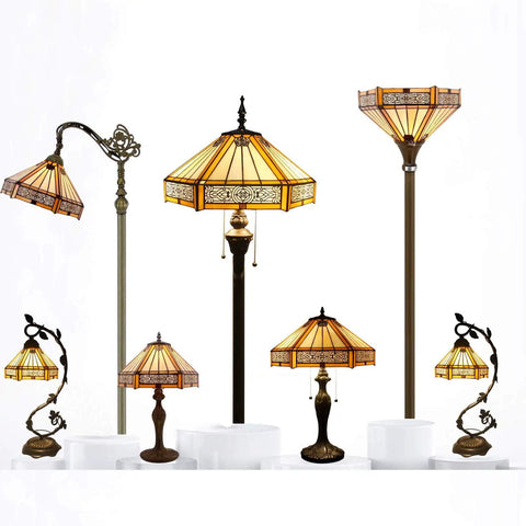 Lit Yellow Hexagon Tiffany Style Glass Lamp Shade Replacement For Arched Floor Lamp Torchiere And Pendant Lights 12 Inch Wide