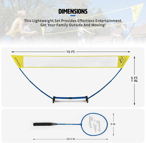 Backyard Badminton Set With Easy Setup Net 4 Steel Shaft Rackets 2 Durable Shuttlecocks 15 Feet Wide And 5 Feet Tall Court