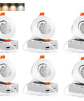 3 Inch 5CCT LED Eyeball Recessed Light Kit Dimmable Swivel Downlight With 2700K To 5000K Color Temp 8W Airtight ETL FCC Approved Pack Of 6