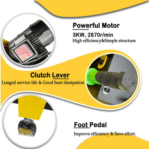 Electric Steel Rebar Cutter Heavy Duty Metal Bar Cutting Machine parts: motor, clutch lever, foot pedal for reinforcing steel.