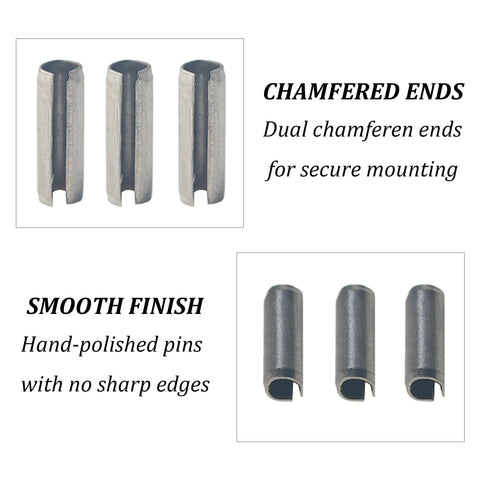 Top Shelf 100 Piece M1.5 X 8mm Slotted Spring Pins Crafted From Hella Solid 304 Stainless Steel showing chamfered ends for secure mounting.
