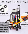 Portable Car Seat Dolly for Travel Foldable Hand Truck with car seat and straps securing it