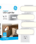 Plug In LED Night Light Bar With On Off Auto Switch, 100 Lumen Soft White Glow For Hallways And Bedrooms, 4 Pack, Model 62459