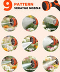 Nine sprayer nozzles display for Beefed Up Heavy Duty Wall Mount Retractable Garden Hose Reel With Ninety Foot Reach Five Eighth Inch Hose Auto Slow Return Nine Sprayer Nozzles Lock At Any Length Outdoor Ready 180 Degree Swivel UV Resistant