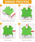 DIN Rail Ground Terminal Block With Screw Clamp For 600V 30A Electrical Wiring, Supports 24-10 AWG Conductors, wiring process steps.