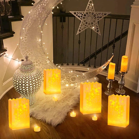 Lit Butterfly Luminary Bags and Flameless LED Tealights Set of 50 each white outdoor lanterns for Christmas Thanksgiving decorations