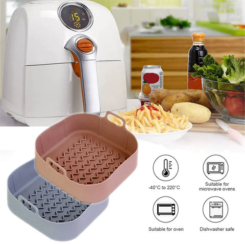 Two Pcs Silicone Air Fryer Liners 8 Inch Nonstick Reusable Parchment Paper Fits 3.6 to 6.8 Qt Square Air Fryers Easy Cleanup