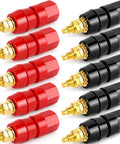 Dead Simple Plug And Play Speaker Binding Posts, M5 By 50mm Pure Copper Audio Terminals, Red and Black Heavy Duty Connector Clips.