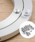Close-up of Top Shelf Aluminum Alloy 4 Pack Lazy Susan Turntables with bearing balls for smooth spin action.