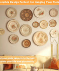 Set Of Seven Invisible Plate Hangers For Wall Display Featuring Stainless Steel Hooks In Four Six Eight Ten And Twelve Inch Sizes No Sweat Setup To Show Off Your Decor Built Tough, showcasing plates with invisible mounts.