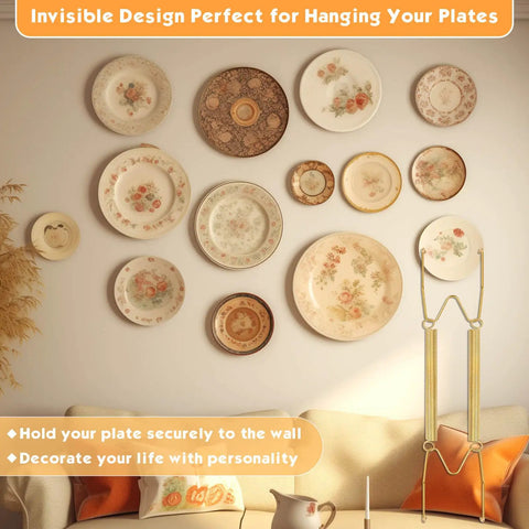 14 Piece Invisible Plate Hangers For Wall, Heavy Duty Stainless Steel Display Clamps With Anchors, Assorted 4 To 12 Inch Wall Mounts For Deco, Straight Up Secure Hangs And Hassle Free Setup Indoors