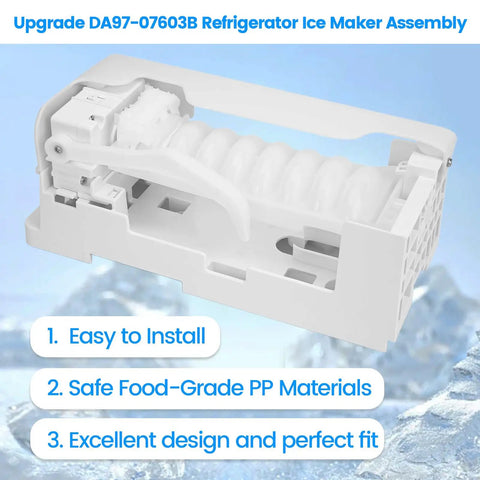 Ice Maker Assembly Replacement For Refrigerator OEM Fit With Wide Compatibility Replaces DA61-03213B And DA97-07603A, white PP, easy install