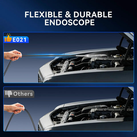 Ultra Slim 5.5mm USB Endoscope Borescope with 6 LED Lights, flexible cable inspecting car engine compartment.
