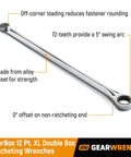 4 Piece XL GearBox 12 Point Double Box Ratcheting Wrench Add On Set SAE Pro Grade, off-corner loading, alloy steel wrench.
