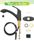 Pull-Out Laundry Faucet With Single Handle, 4.0 GPM Flow, Deckplate, Matte Black Finish, installation parts shown