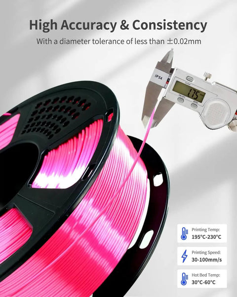 Silk PLA Filament 1.75mm Magenta Silk Pink 1kg Vacuum Packed Low Stringing For Easy Printing And High Precision 0.02mm spool.