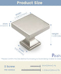 Sweet Brushed Nickel Cabinet Knobs 6 Pack Premium Zinc Alloy Square Drawer Pulls shown from above with dimensions indicated.