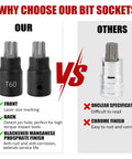 Comparison of 13 Piece Torx Bit Socket Set For 1/4 Inch, 3/8 Inch, And 1/2 Inch Drives with anti-corrosion finish vs standard chrome