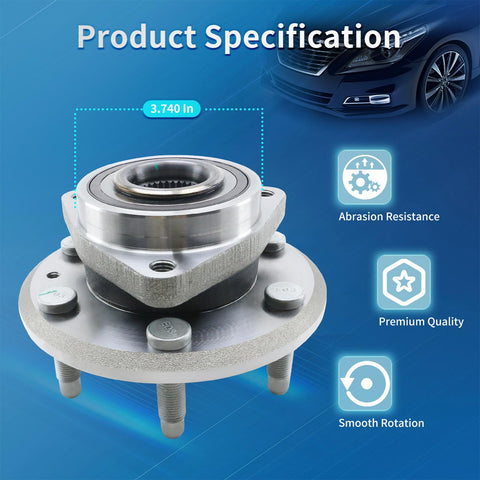 Front and Rear Wheel Bearing and Hub Assembly for Chevy Traverse, Buick Enclave, GMC Acadia, Acadia Limited, and Saturn Outlook 6-Lug