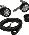 90K 38452C V Ribbed Serpentine Belt Drive Kit With Premium EPDM Belt Tensioner Idler Pulleys And Hardware components displayed