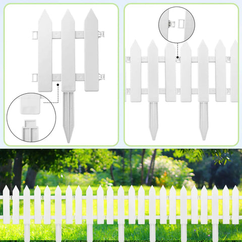 48 Count White Classic Garden Fence Panels With Fence Inserts For Yard Upgrade And Border Edging in outdoor setting
