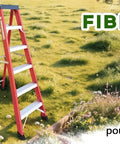 Heavy Duty Fiberglass Step Ladder Built Like A Tank With An Insanely Solid 500 Pound Weight Rating Non Conductive Design For Electricians And Weekend Warriors Doing Real Work on green grass.