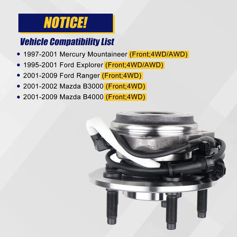 Front Wheel Hub And Bearing Assembly 515003 Fits Ford Ranger Explorer Mercury Mountaineer Mazda B3000 B4000 5 Lug With ABS