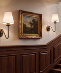 YS.ESUDSI Vintage Wall Sconces with White Handmade DIY Fabric Shade E26 on a staircase with framed artwork.