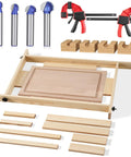 Slick Adjustable Juice Groove Router Jig With 8 Spacers And Four 1/4 Inch Shank Bits Straight Up Game Changing Woodshop Essential components laid out.
