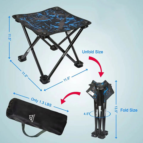 Ultra-light Blue Camouflage Lightweight Folding Camping Stool Portable Chair Mini Foldable Seat For Adults, with carry bag.