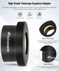 2 Inch To 1.25 Inch Eyepiece Adapter For Telescopes Twist Lock Metal Construction With Positive Lock System Delivers Centered Eyepiece And Scratch Protection For Quick And Easy Secure Fit, featuring brass ring design and safety groove
