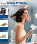 Woman drying hair with High Speed Hair Dryer With 150000 RPM Motor And 1400W Power For 1 To 5 Minute Fast Dry LED at 49 dB