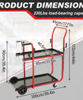Heavy Duty Two Tier Welder Cart For TIG Arc MMA Plasma Cutters Up To 440 Lbs With Tank Safety Chains Classic Style black red