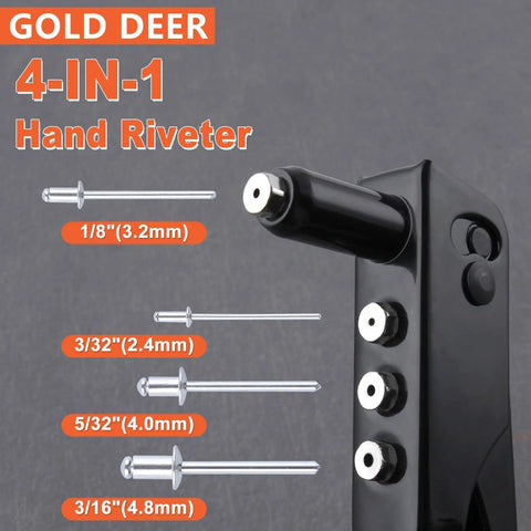 Beast Mode Heavy Duty 4-In-1 Rivet Gun Kit With 100 Rivets For Metal Plastic Leather Interchangeable Nosepieces displayed