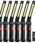 Six Pack Magnetic LED Work Lights With 360 Degree Rotating Heads, Rechargeable Mechanics Light With Five Modes, Compact Handheld Flashlight With Hook For Car Repairs, Emergency Prep, Dad Gifts displayed in a row.