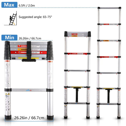 Six And A Half Foot Aluminum Telescoping Ladder For Home DIYers With One Button Retract Soft Close Design Anti Pinch And Anti Slip
