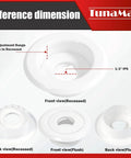 Top Shelf Recessed Trim Rings For 1/2 Inch IPS Fire Sprinklers Featuring A Slick White Finish And Rock Solid Build With Zero Hassle Install For Home Or Shop Projects - front view and back view images.