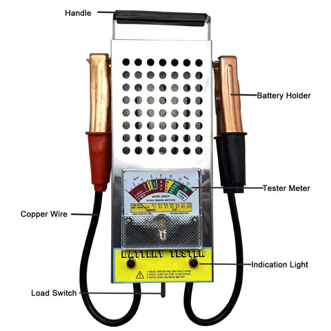 Battery Load Tester For 6V And 12V Vehicles With Voltmeter And Alligator Clips The Must Have Go To Tool For Cars Trucks RVs Boats Motorcycles And ATVs To Check Battery Health Starter Draw And Charging System Fast, front view