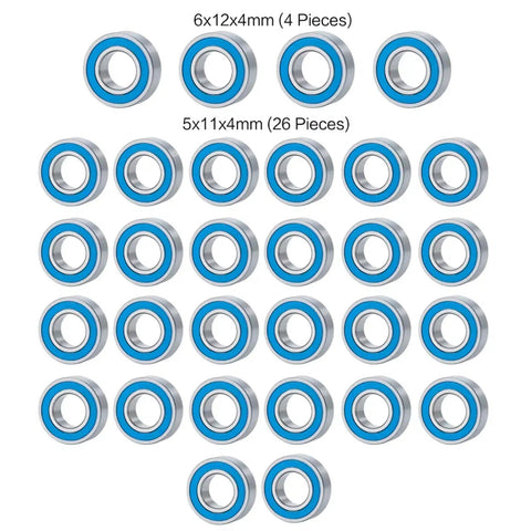RC Wheel Hub Sealed Bearing Kit For 1 14 Scale RC Cars Upgrade Replacement Parts And Accessories, Smooth Spin Easy Install, Durable Steel Construction For Long Lasting Drivetrain, showing multiple blue-sealed bearings.