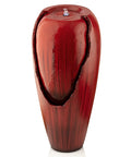 33 Inch Outdoor Vintage Cascading Antique Jar Water Fountain With LED Lights Red Finish For Garden, Patio And Yard Decor