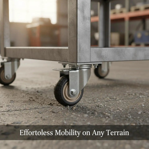 Heavy Duty Swivel Plate Caster Wheel With Solid Metal Mounting Bracket Easy Swap Replacement For Hand Trucks close-up on gravel