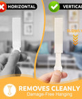 Heavy Duty Picture Hanging Strips Solid As A Rock For Wall Frames And Decor, Zero Wall Damage, Super Durable Adhesive Holds Firm Without Any Nails, No Sweat Installation, Bright White - showing vertical and horizontal installation guidance.