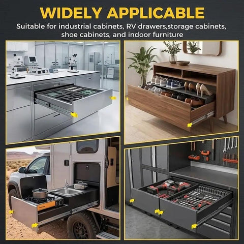 Beefy 500 Lb Drawer Slides With Lock Side Mount Runners 76mm Wide Heavy Duty Steel Tracks for tool chests and truck storage