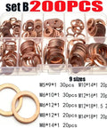 Killer Flat Copper Washers And Gasket Kit With Heavy Duty Bolts And Nuts Size M8 To M14 Fits Car Sump Plug Oil Drain Easily And Securely Heat Proof Construction Ensures Reliability For Mechanic Guys Doing Home Garage Projects At Low Cost. 200pc copper washer kit, 9 sizes