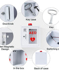 AED cabinet, stainless steel wall-mounted first-aid storage with snap-lock, alarm and light