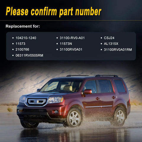 Red SUV on wet road with replacement part numbers for Alternator For Honda Odyssey 2011 2013 And Pilot 2012 2015 3.5L V6.