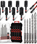 Kickass 16 Piece Wood Plug Cutter Drill Bit Set featuring straight and tapered heads along with masonry bits in a carry case.
